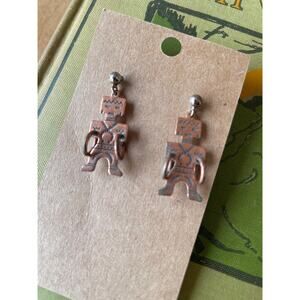 Vintage Hoop Dancer Stud Earrings Copper Look Unmarked 1 1/4" Drop Beautiful!